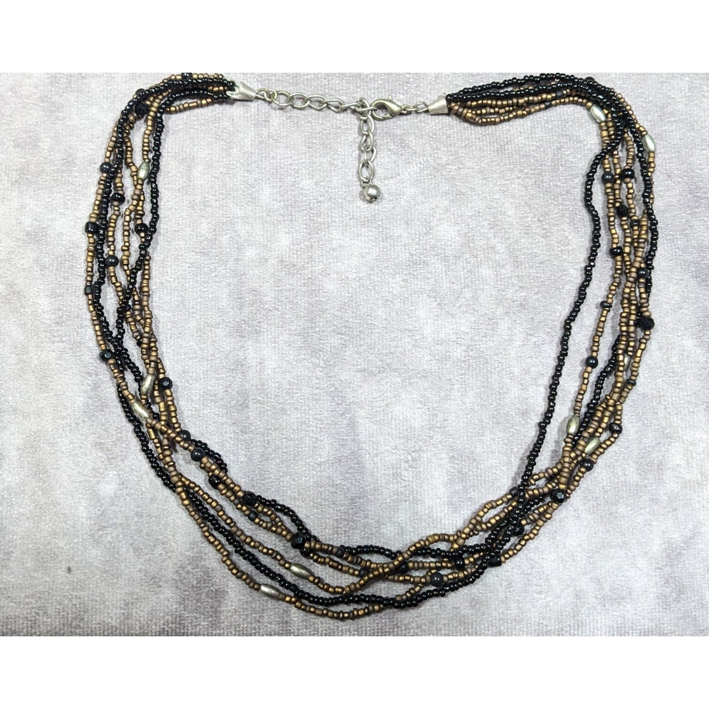 Elegant Black And Gold Tone Glass Beaded Multilayer Necklace