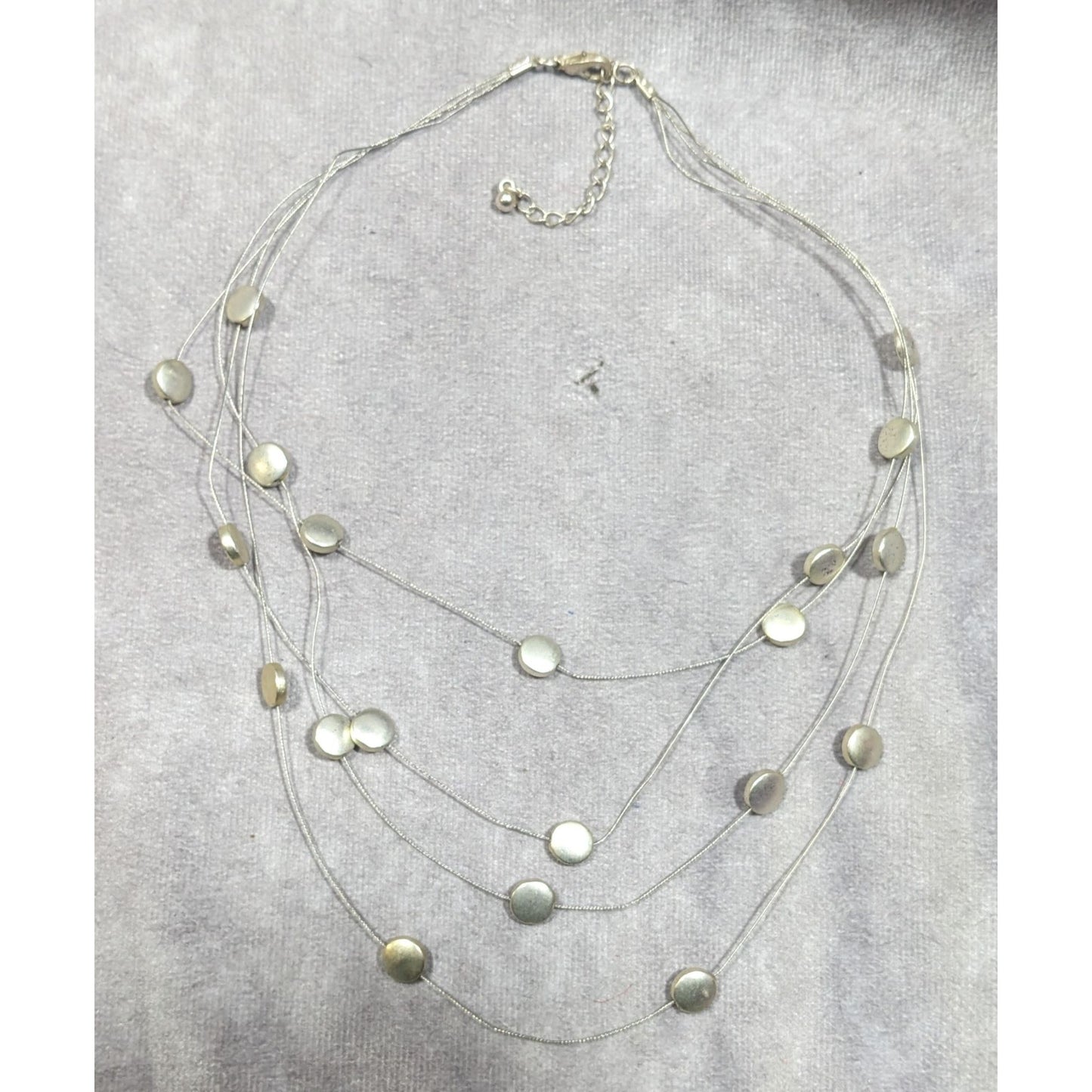 Metallic Disc Silver Tone Floating Multilayer Necklace