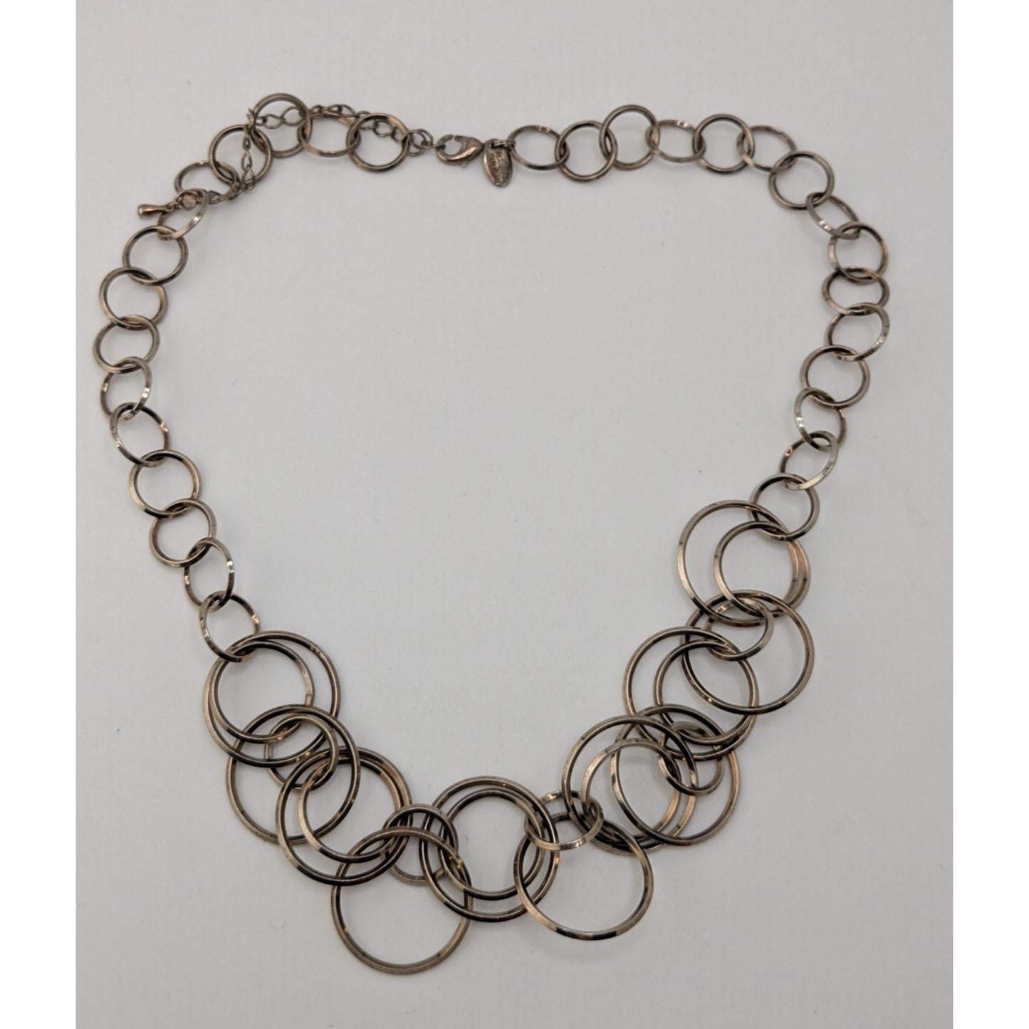 Lia Sophia Round Trip Necklace Silver Tone Interlocking Ring Chain Geometric Jewelry