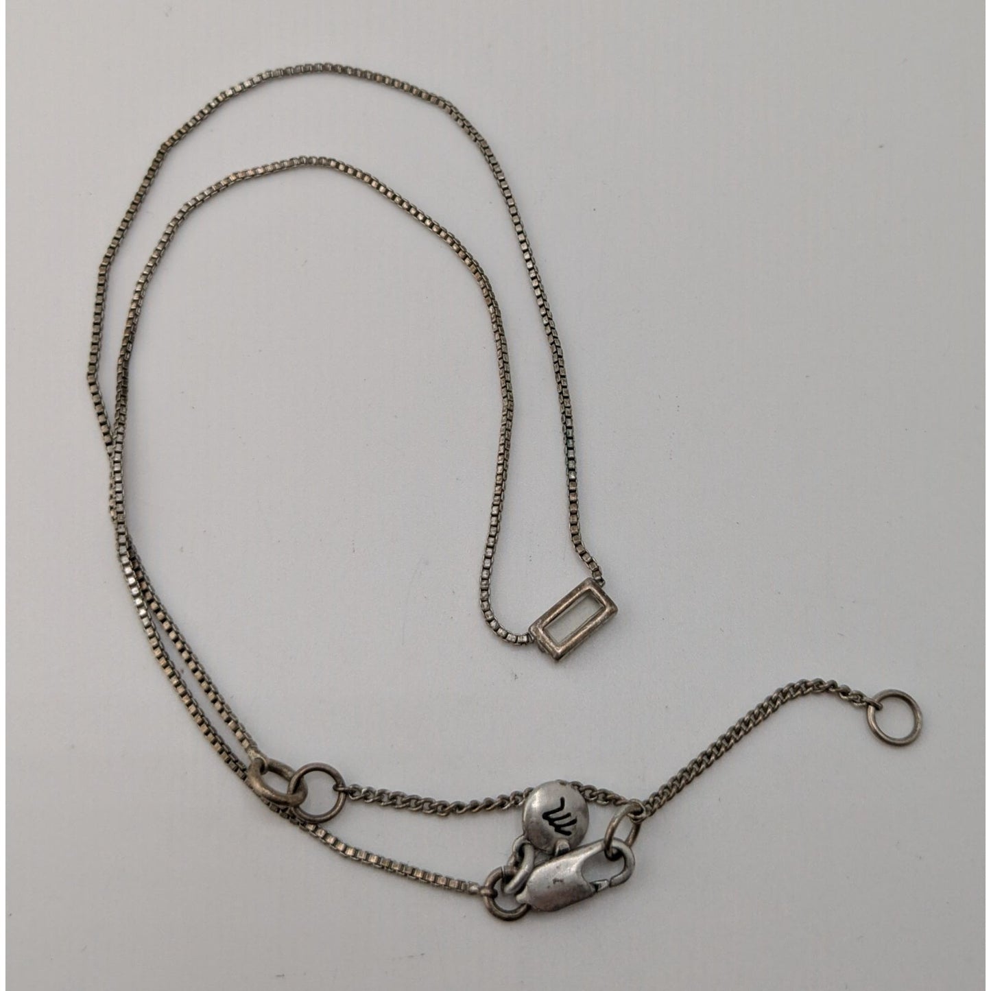 Madewell Dainty Silver Necklace Baguette Cut Glass Pendant Minimalist Layering