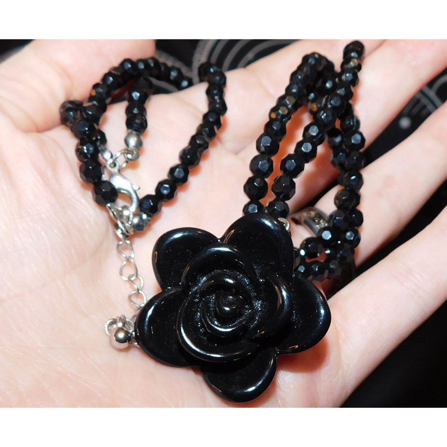 Gothic Rose Beaded Floral Pendant Necklace