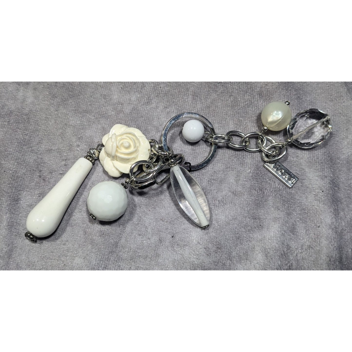 Miche Coquette Floral White And Silver Tone Charm Keychain