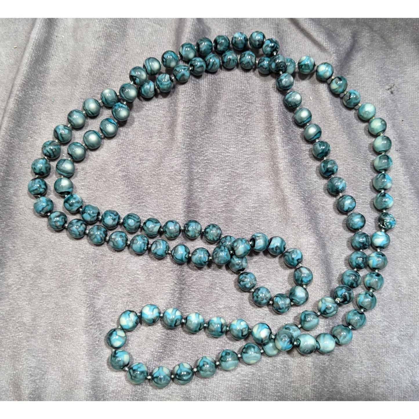 Mermaidcore Long Blue Marbled Beaded Necklace