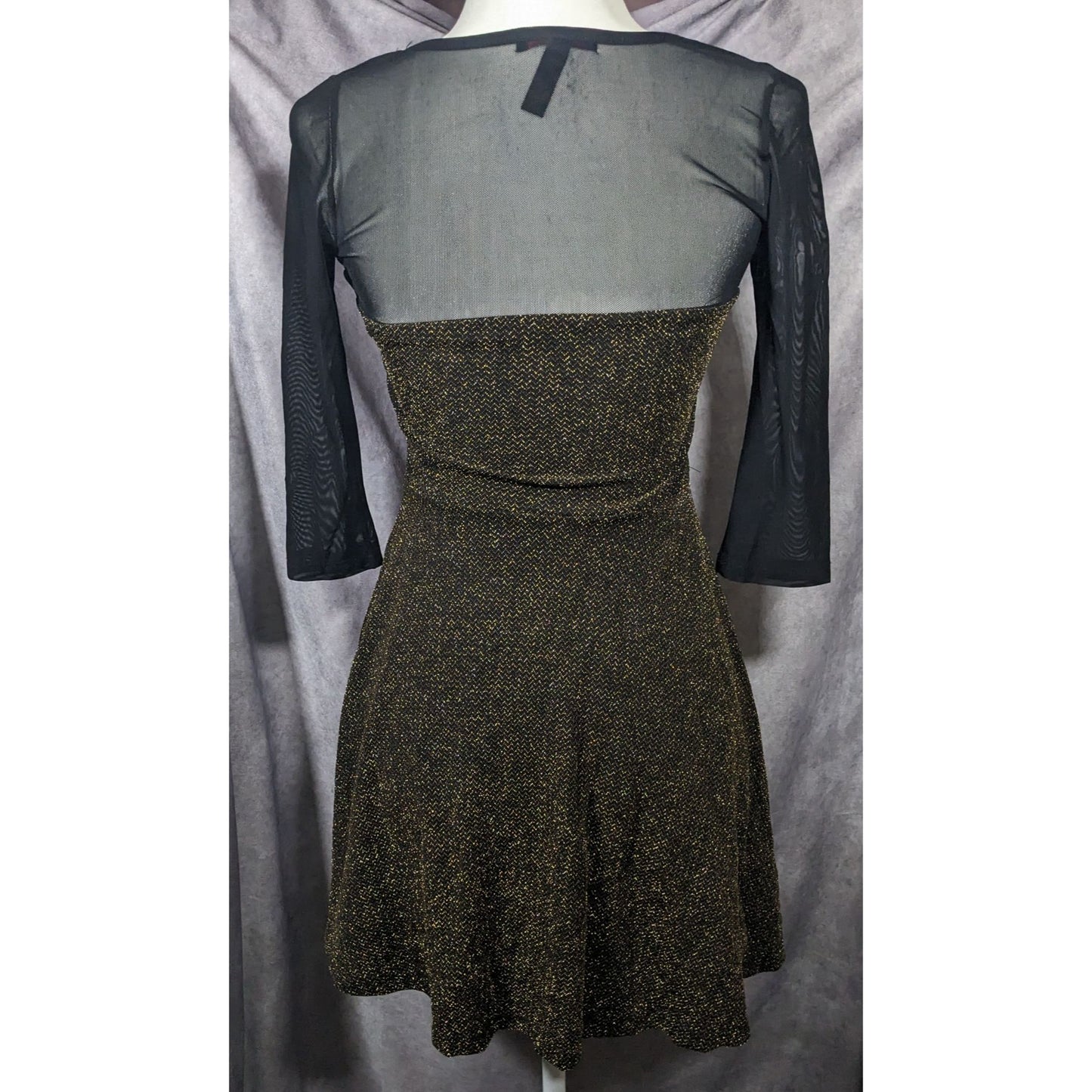 Material Girl Gothic Glam 80s Style Black And Gold Mesh Top Dress Size Small