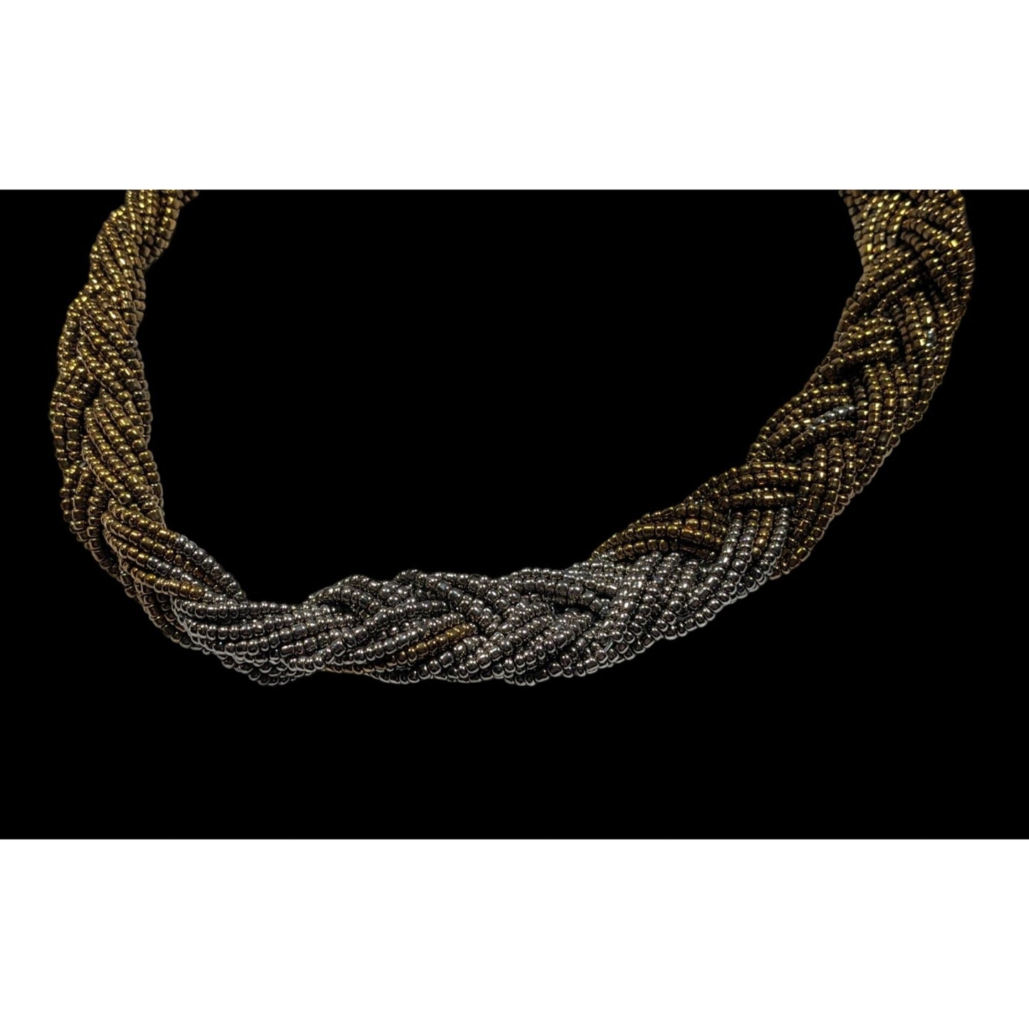 Vintage Silver And Gold Tone Braided Glass Bead Necklace