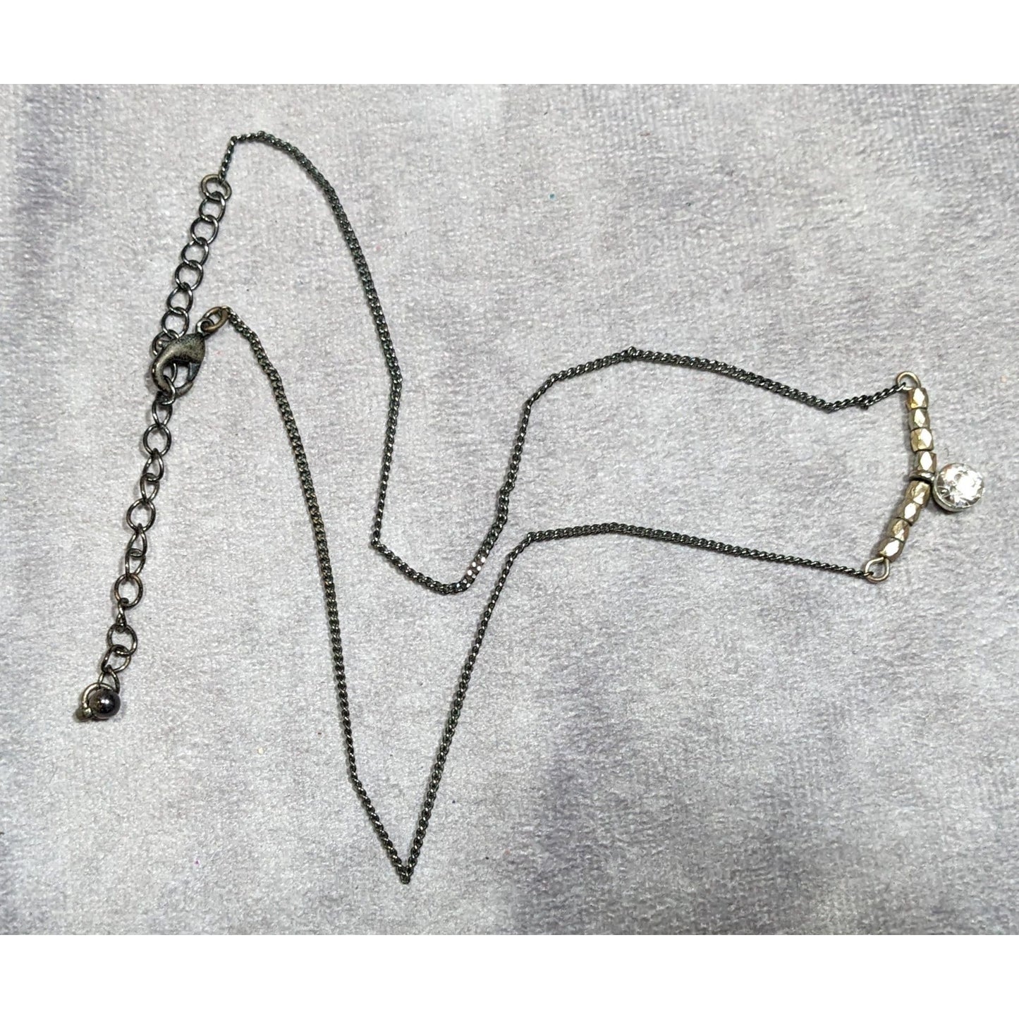 Minimalist Brutalist Silver And Gold Tone Rhinestone Pendant Necklace