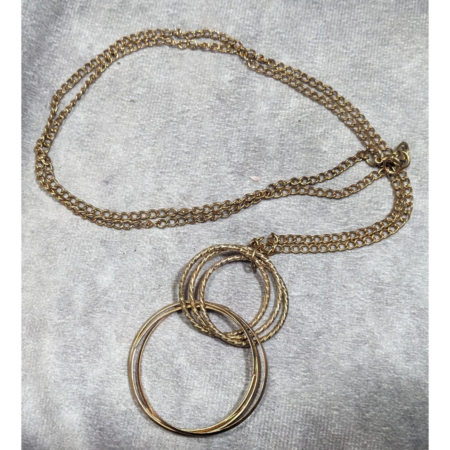 Casual Geometric Gold Tone Double Ring Pendant Necklace