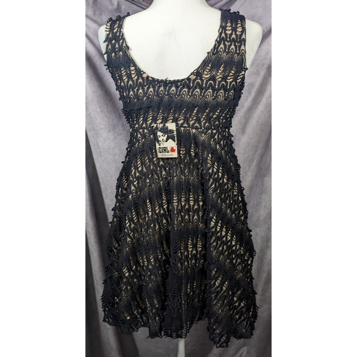 Chelsea Girl River Island Black And Cream Lace Overlay Dress Size 10