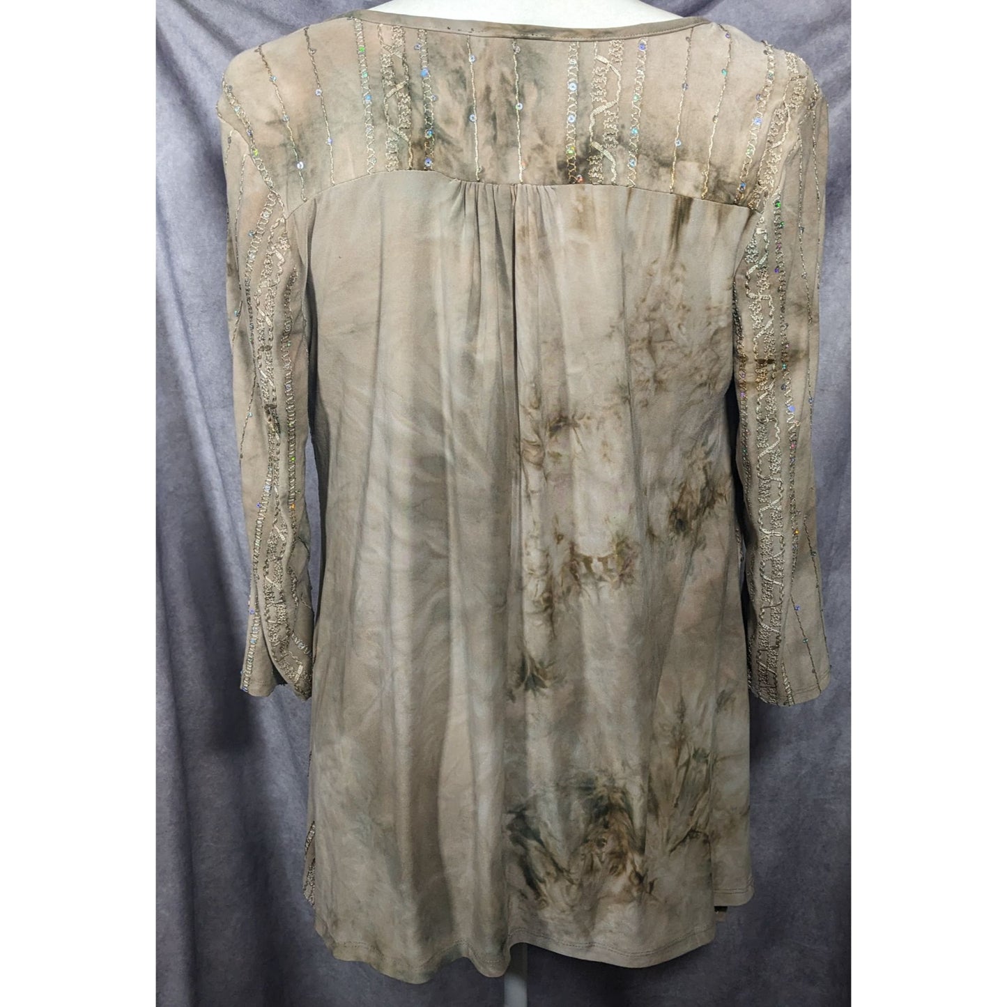 Sami & Jo Bohemian Tan Tie Dye Embroidered Sequin Tunic Size Medium