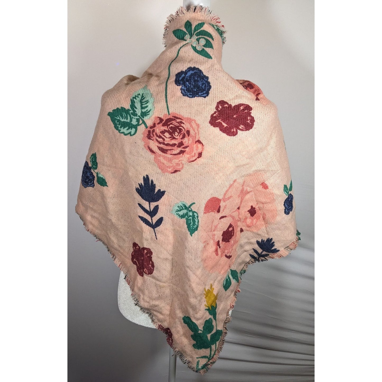 Candies Reversible Plaid And Pink Floral Triangle Shawl