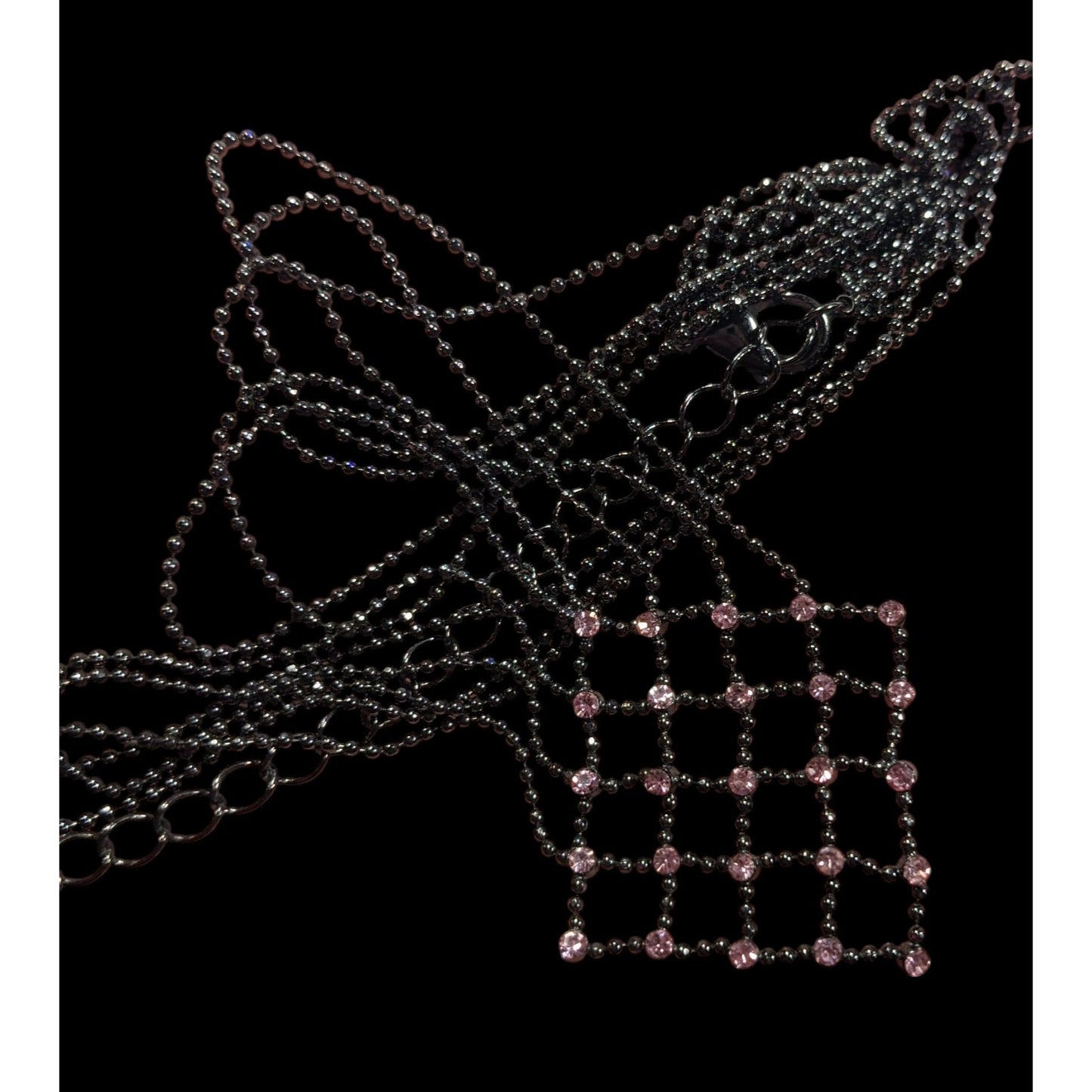 Pastel Goth Pink Rhinestone Chain Lattice Necklace