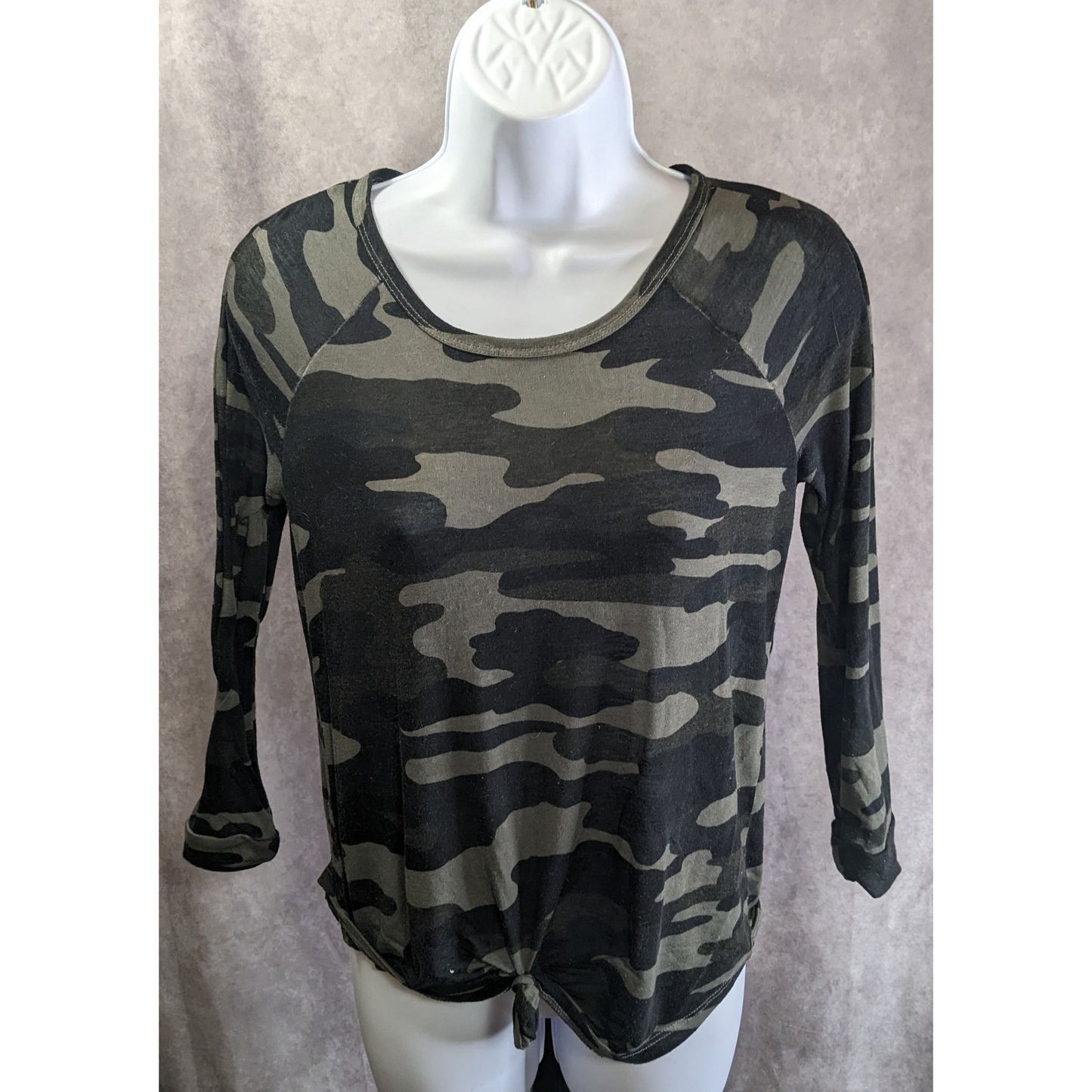 Lucky Brand Camo Camo Long Sleeve Top With Front Knot