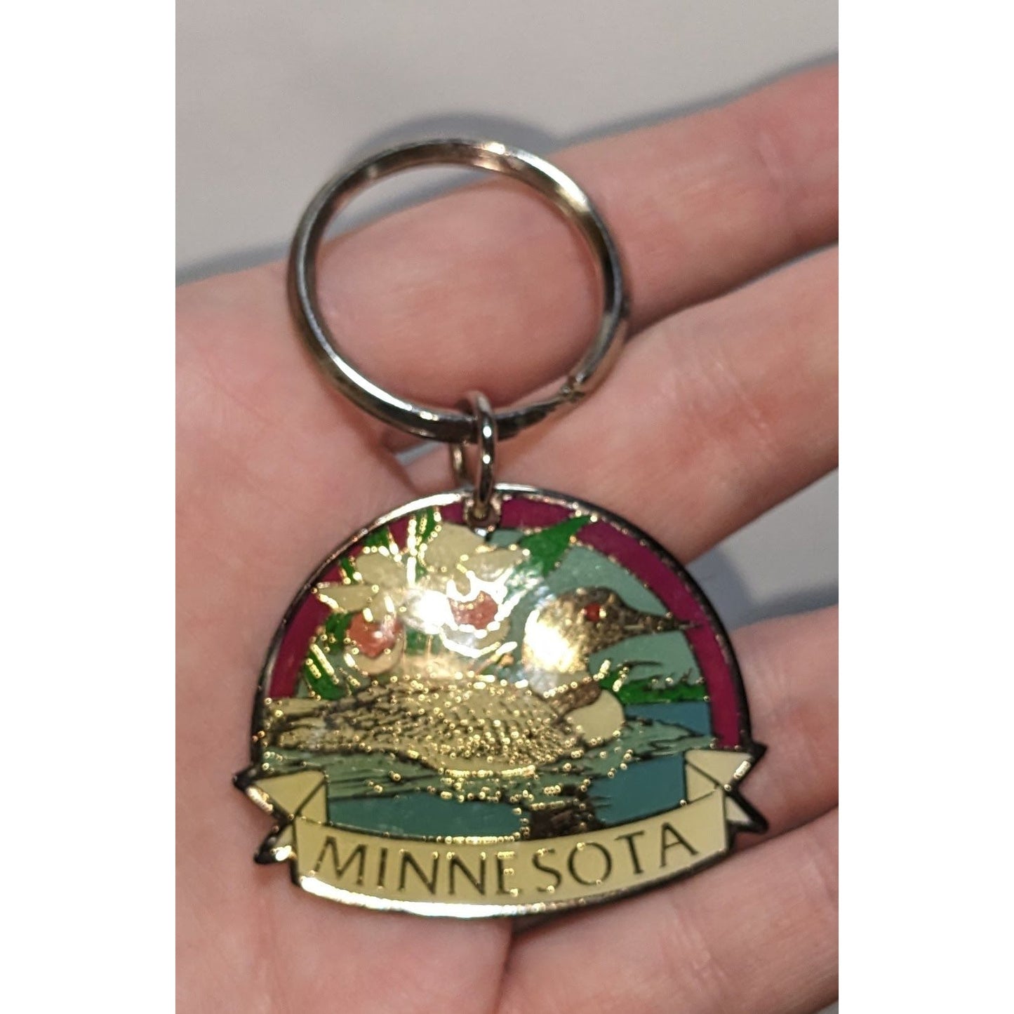 Minnesota Loon Souvenir Keychain Blue Green Travel Keepsake Bird Lover Key Ring