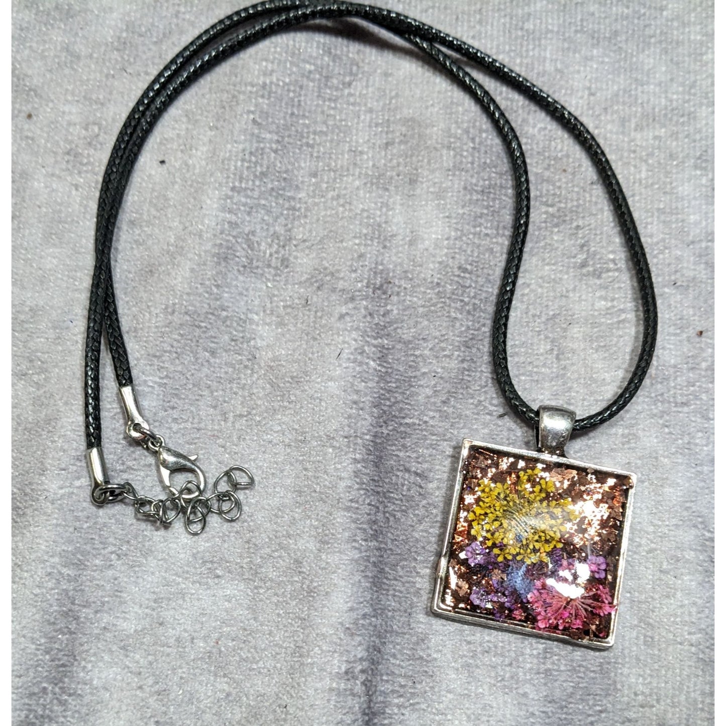 Handmade Pressed Flower And Glitter Under Resin Pendant Necklace