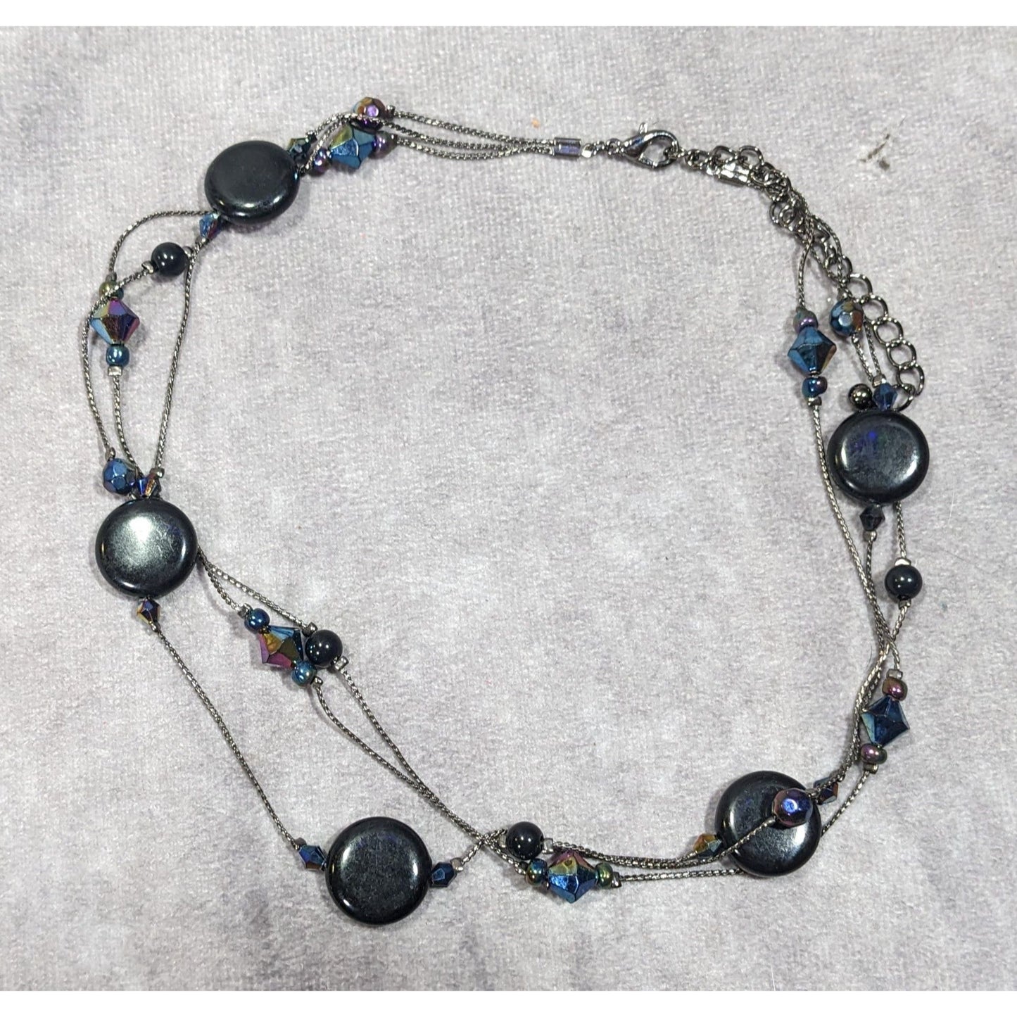Glam Goth Multilayer Black And Blue Station Necklace