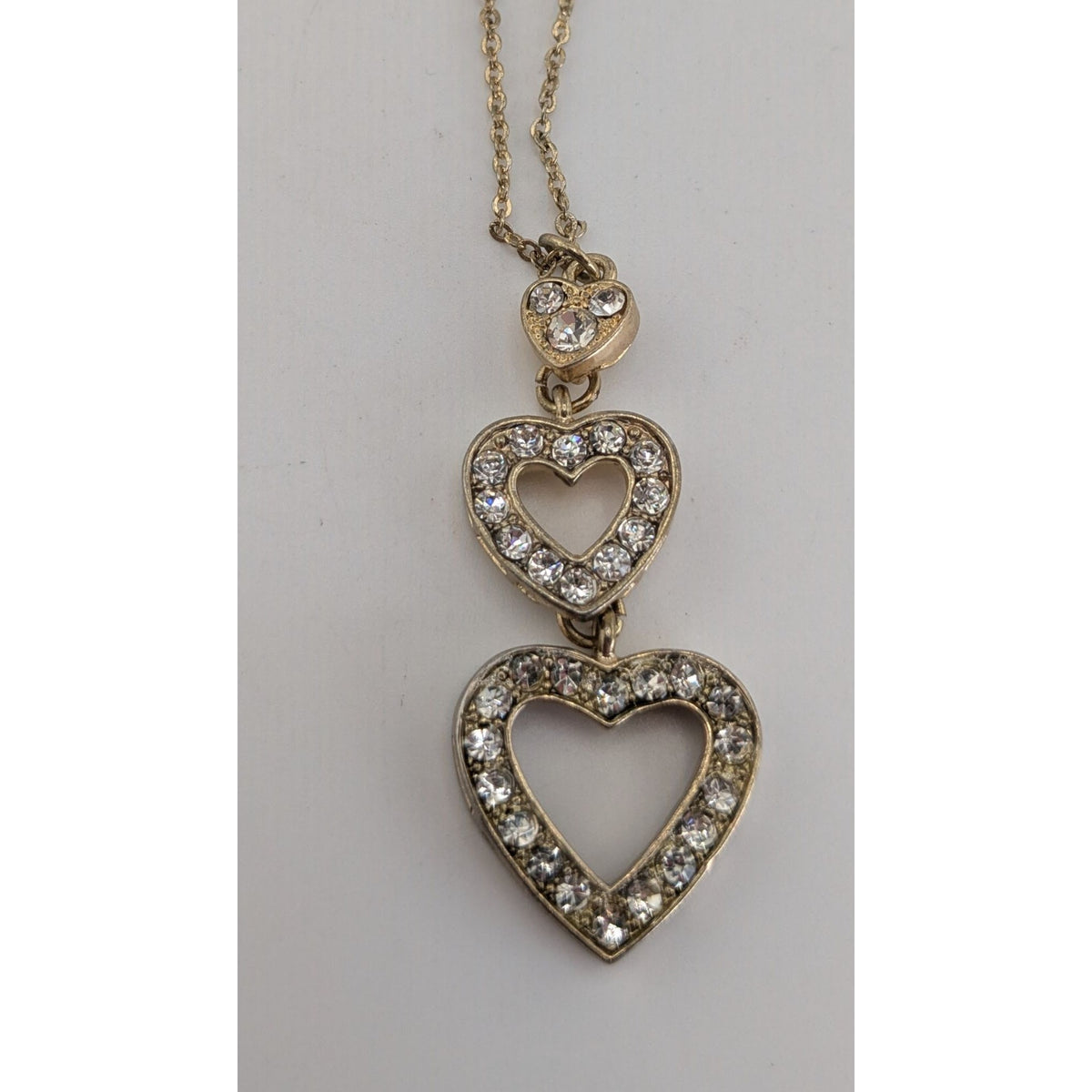 Coquette Romantic Glam Triple Heart Rhinestone Pendant Necklace