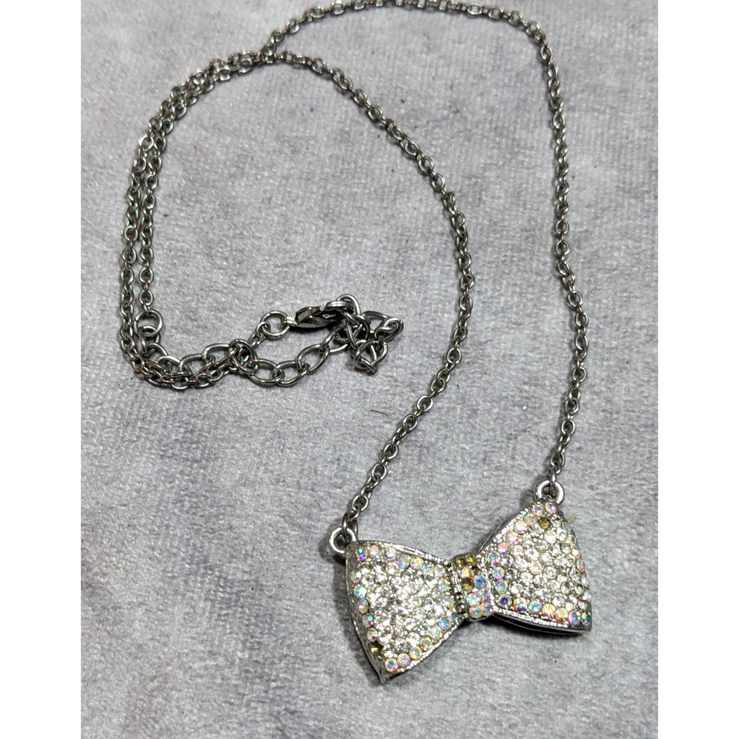 Coquette Glam Aurora Borealis Rhinestone Bow Necklace
