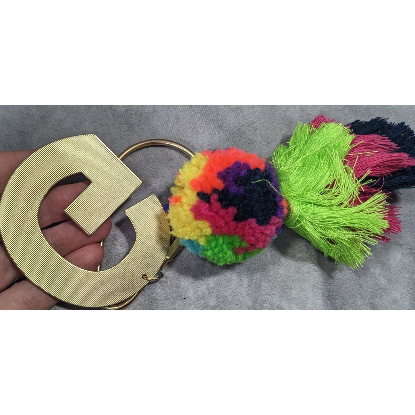 Jane Marie G Initial Rainbow Keychain With Pompom Tassel