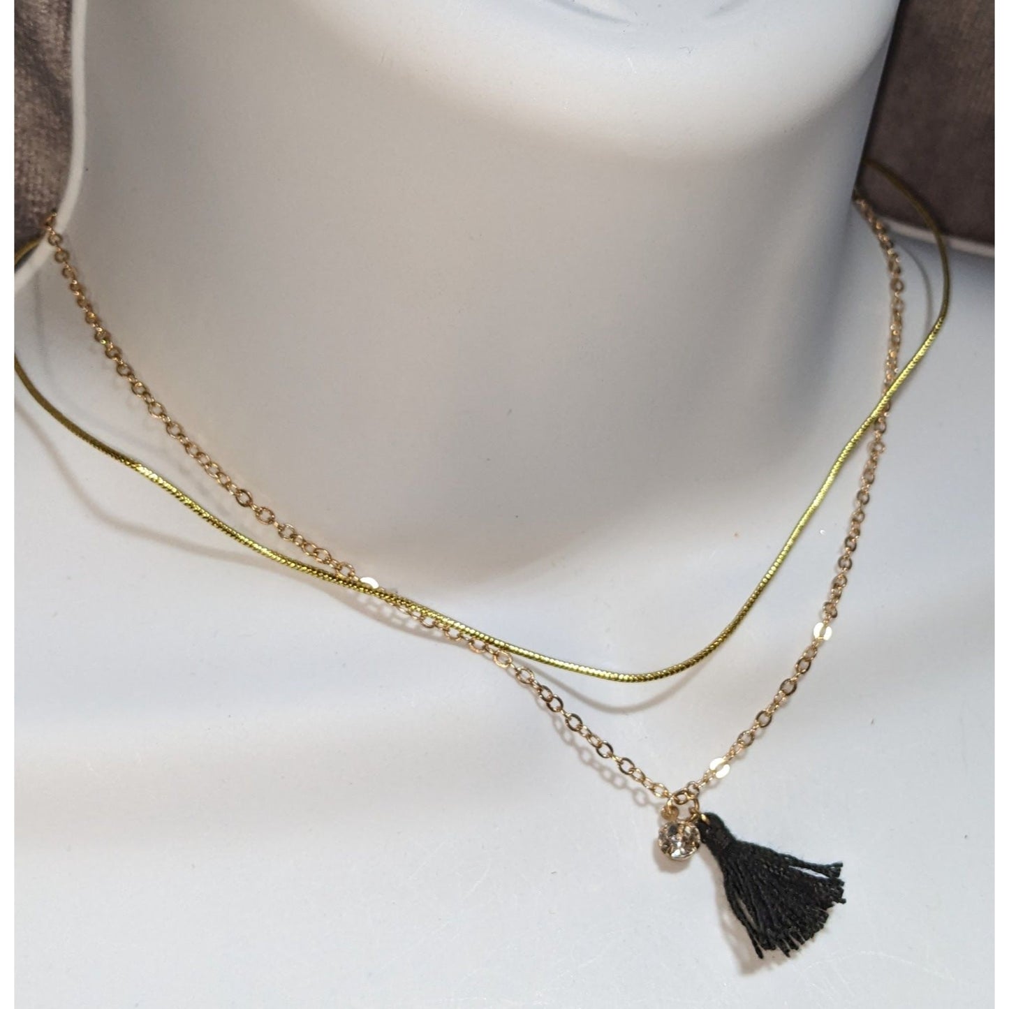 Claires Layered Gold Tone Chain Necklace Crystal & Tassel Pendant