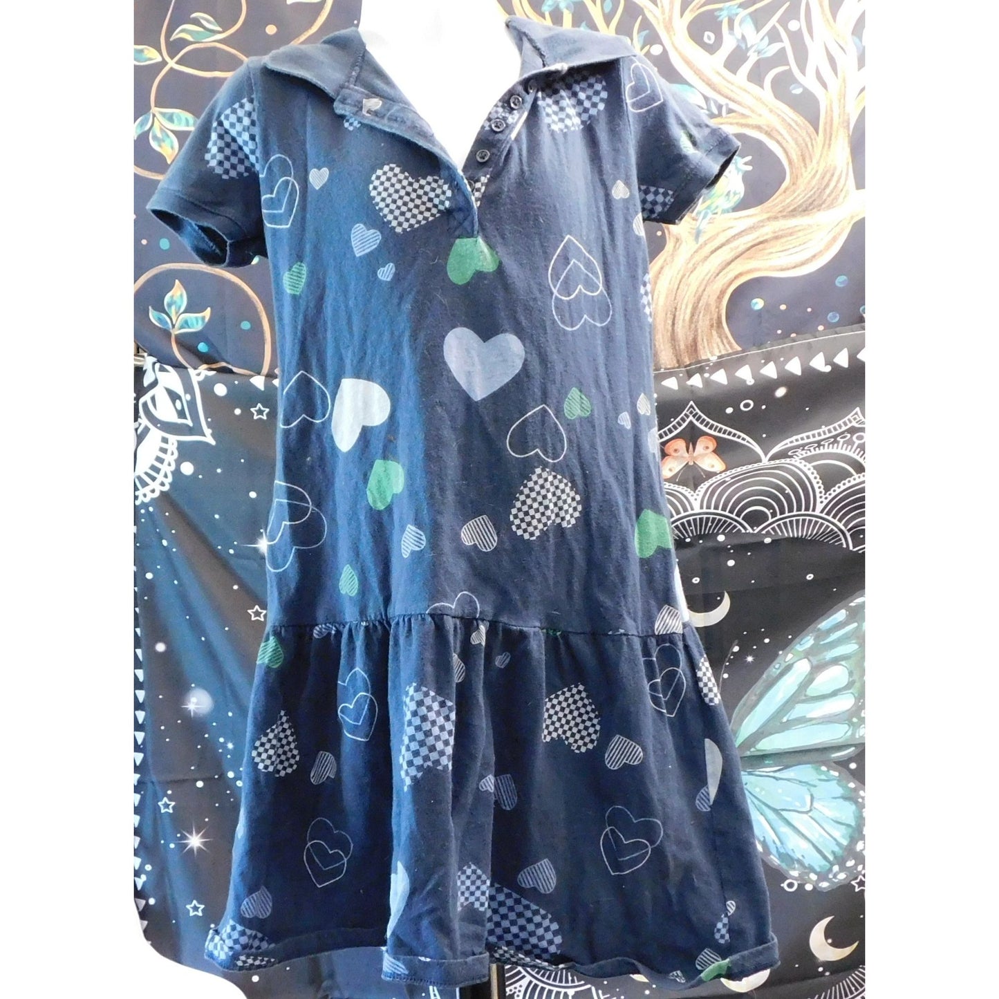 Old Navy Blue With Heart Print Kids Polo Dress