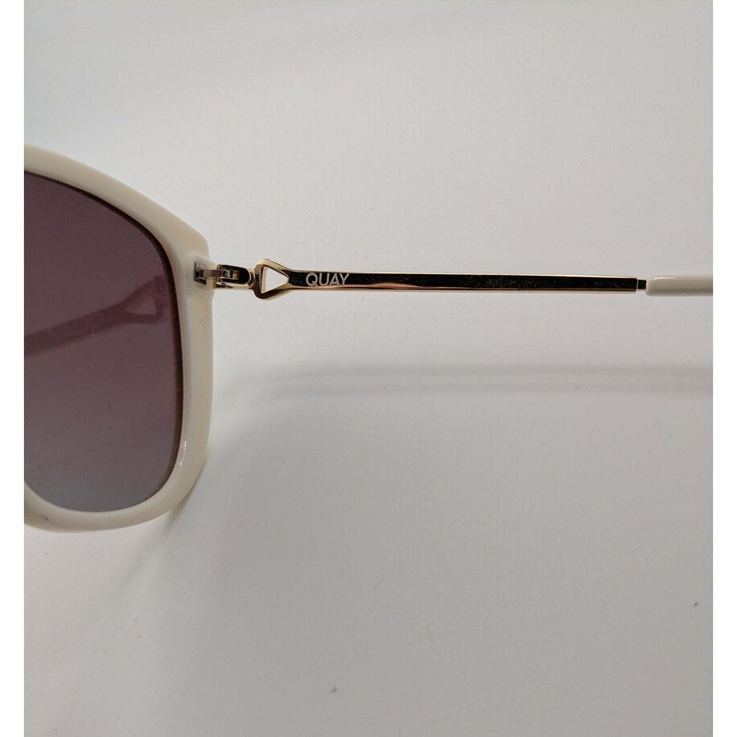 Quay Everafter Womens Cat Eye Sunglasses 65mm White Frame Gold Arms Gradient Lenses