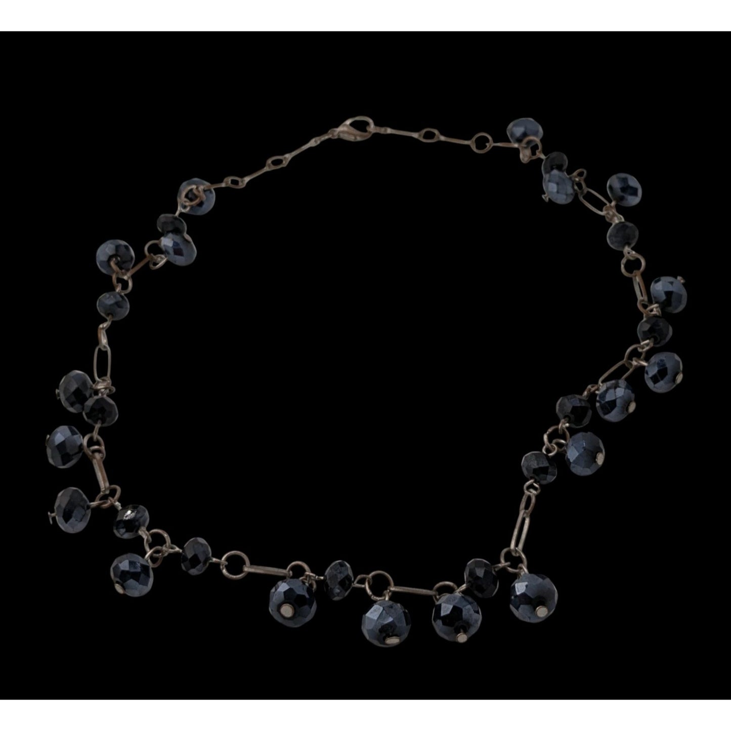 Handmade Glam Goth Black Beaded Necklace With Faceted Glass Beads