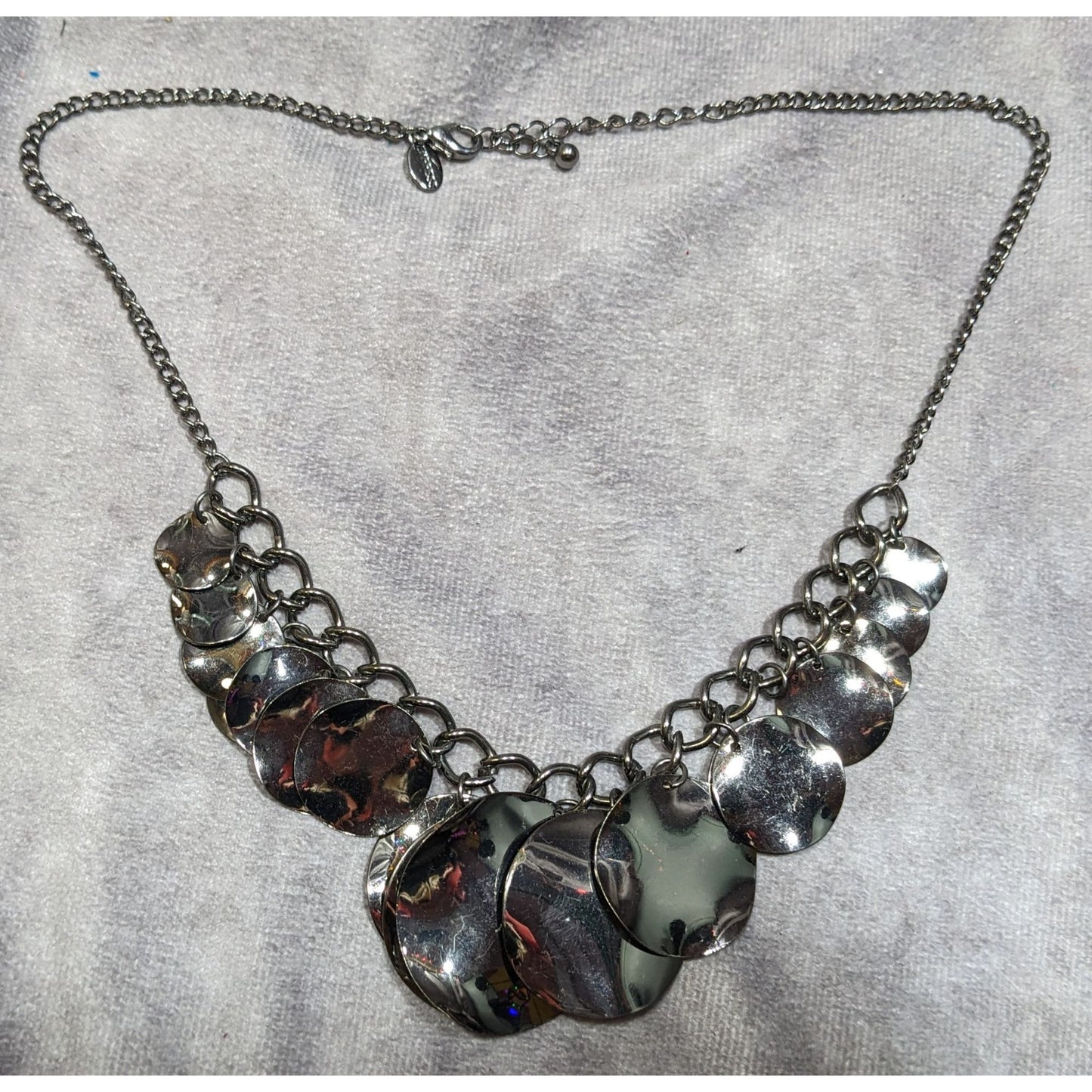 Express Abstract Graduated Disc Fringe Necklace Gunmetal Tone