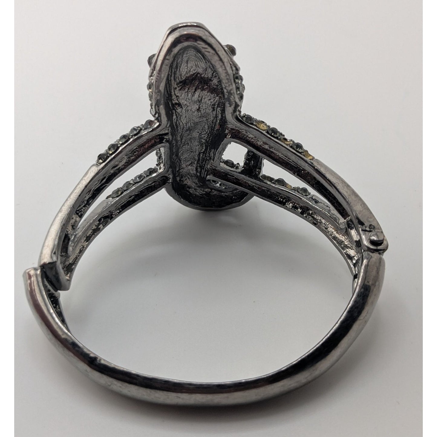 Goth Rhinestone Lizard Hinged Bracelet Silver Tone Crystal Gecko Statement Cuff