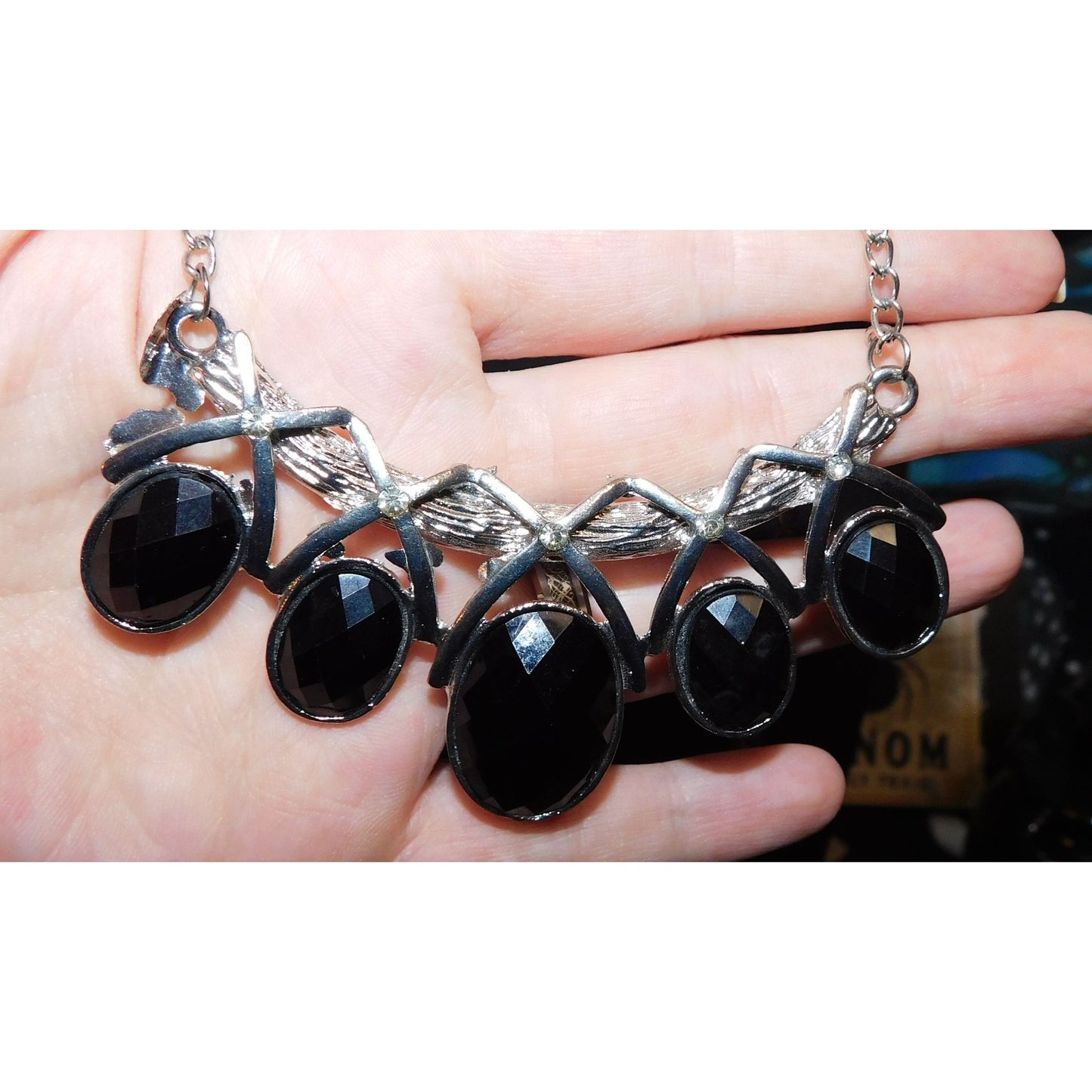 Glam Goth Faceted Black Gemmed Statement Necklace