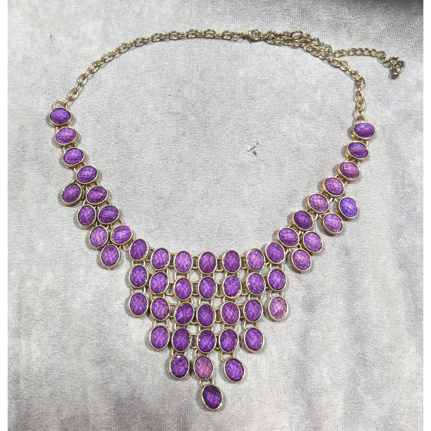Vintage Regal Purple And Gold Tone Gemmed Bib Necklace