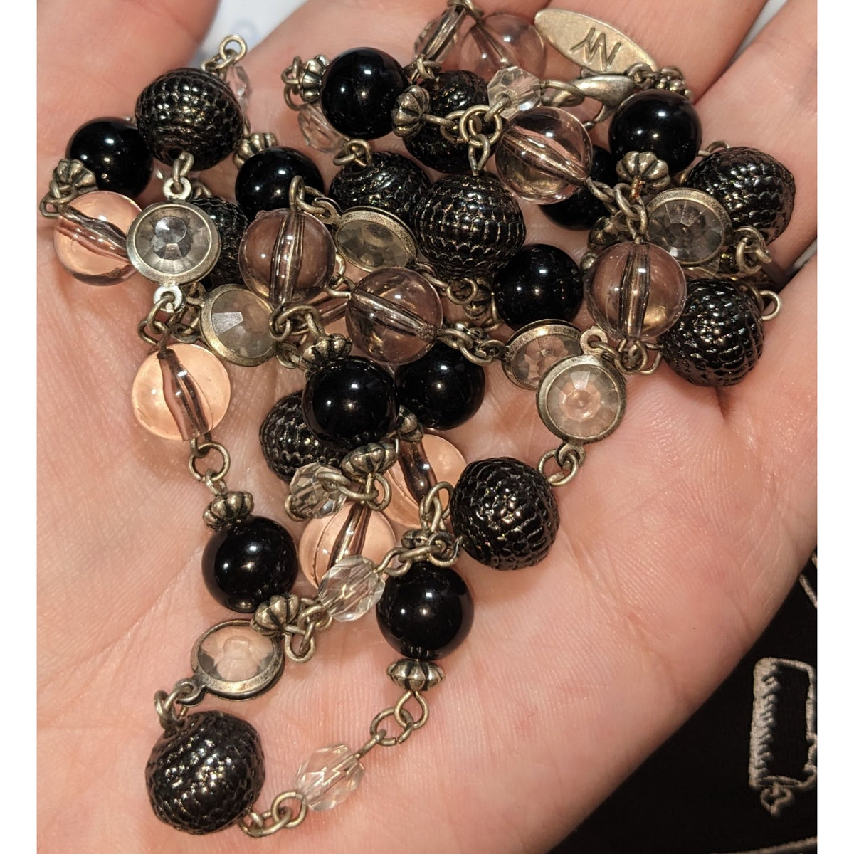 NY Collection Gothic Glam Black Clear Beaded Long Station Necklace 37 Inch