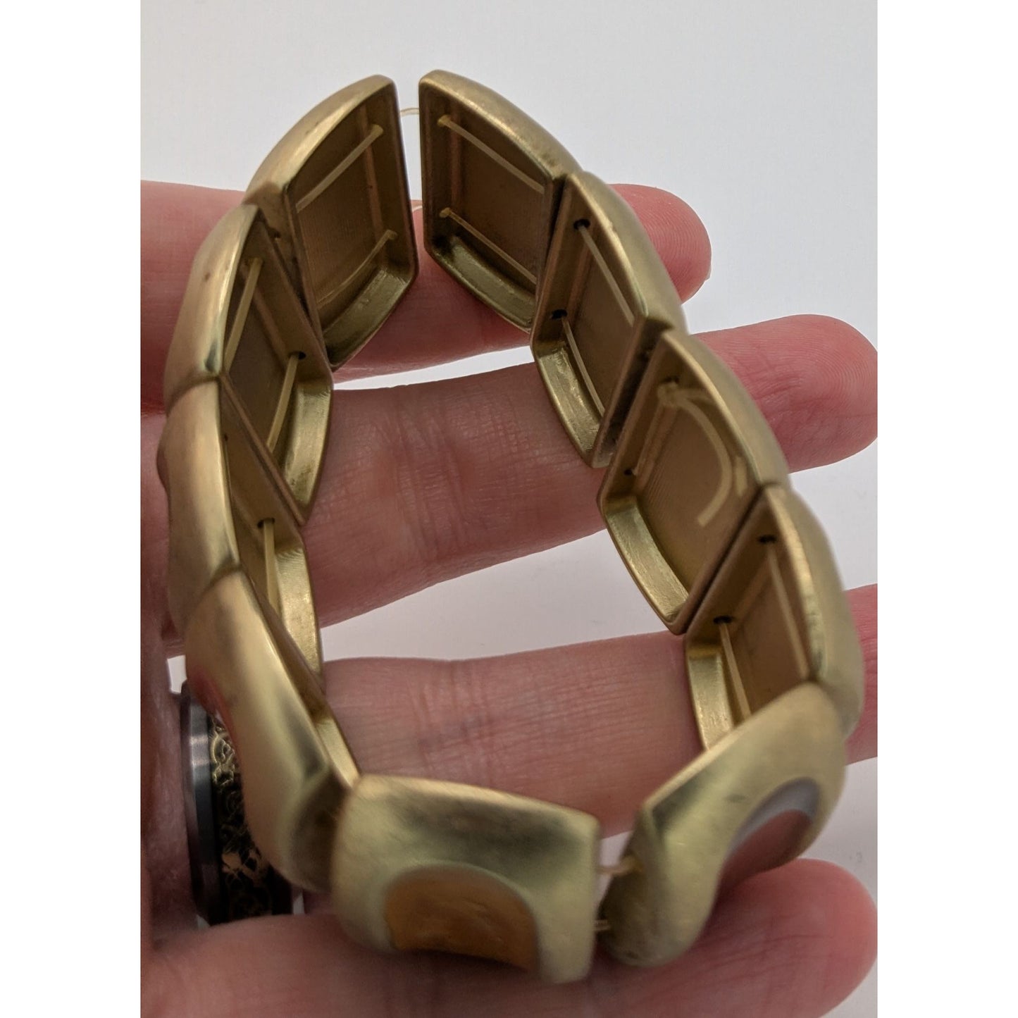 Vintage Earthy Enamel Inlay Heavy Gold Tone Metal