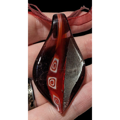 Red And Black Glass Leaf Pendant Necklace