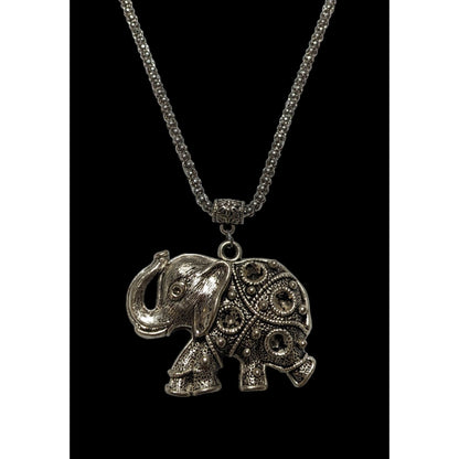 Vintage Bohemian Silver Elephant Pendant Necklace