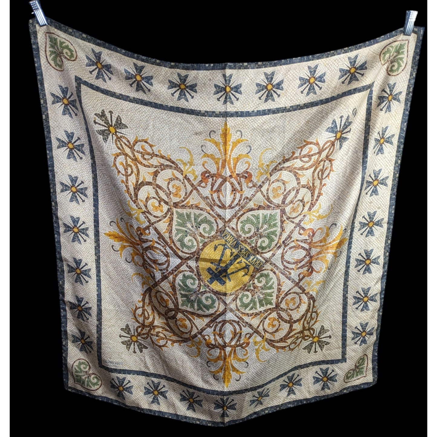 Vintage Harris Made England 100% Silk Scarf Medieval Mosaic Tile Pattern