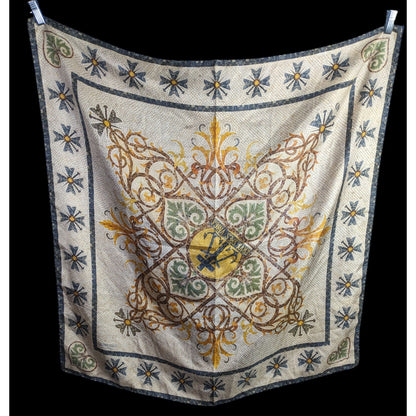 Vintage Harris Made England 100% Silk Scarf Medieval Mosaic Tile Pattern