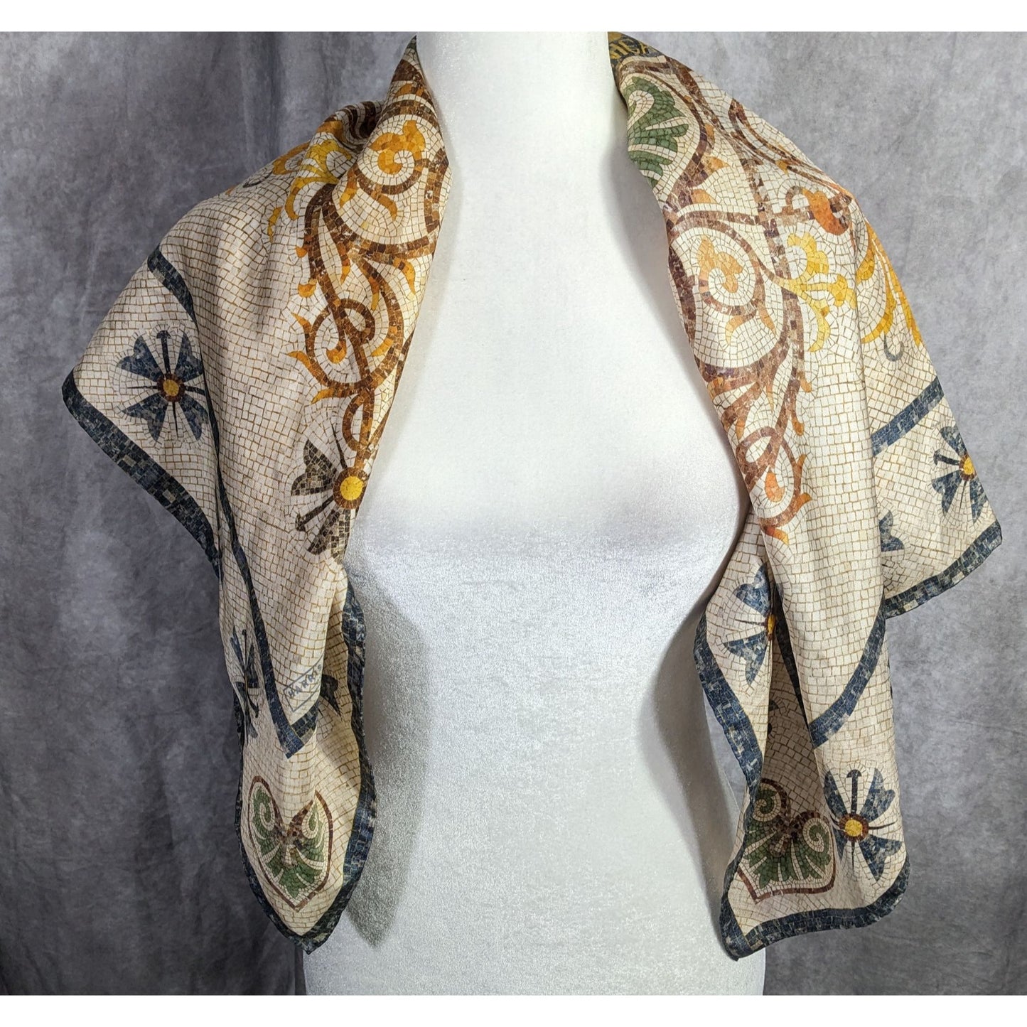 Vintage Harris Made England 100% Silk Scarf Medieval Mosaic Tile Pattern