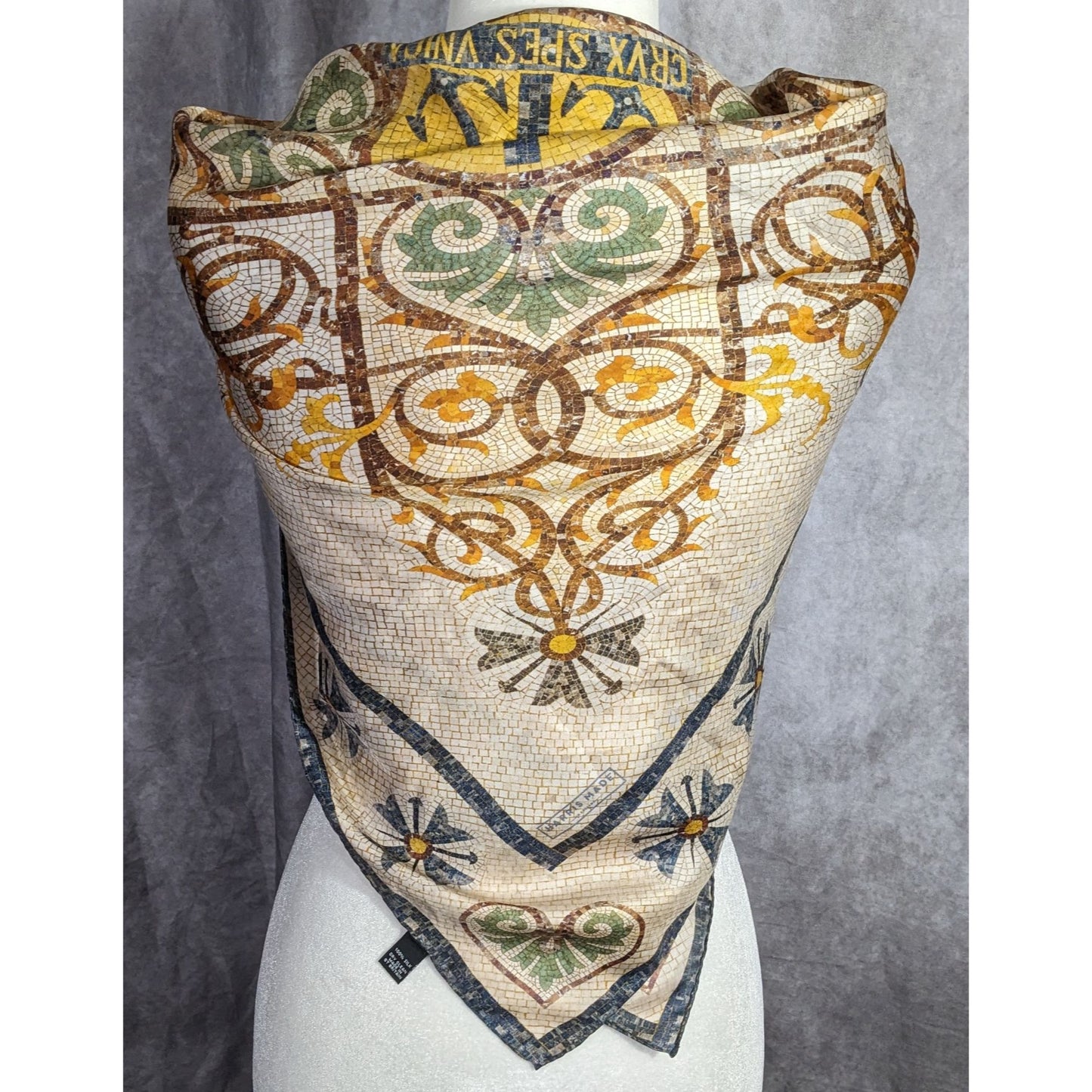 Vintage Harris Made England 100% Silk Scarf Medieval Mosaic Tile Pattern