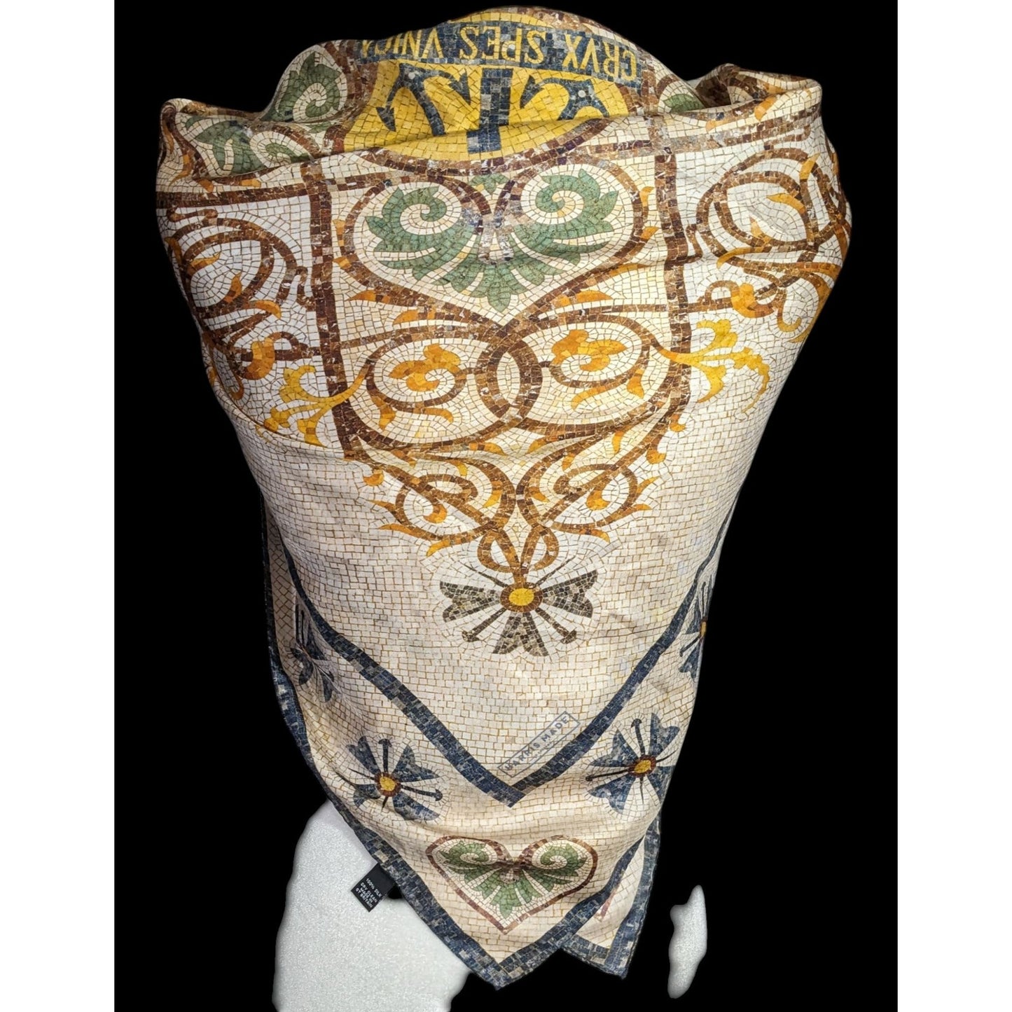 Vintage Harris Made England 100% Silk Scarf Medieval Mosaic Tile Pattern