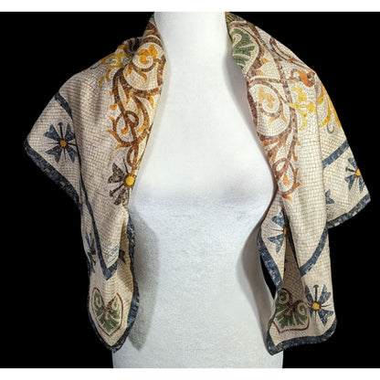 Vintage Harris Made England 100% Silk Scarf Medieval Mosaic Tile Pattern