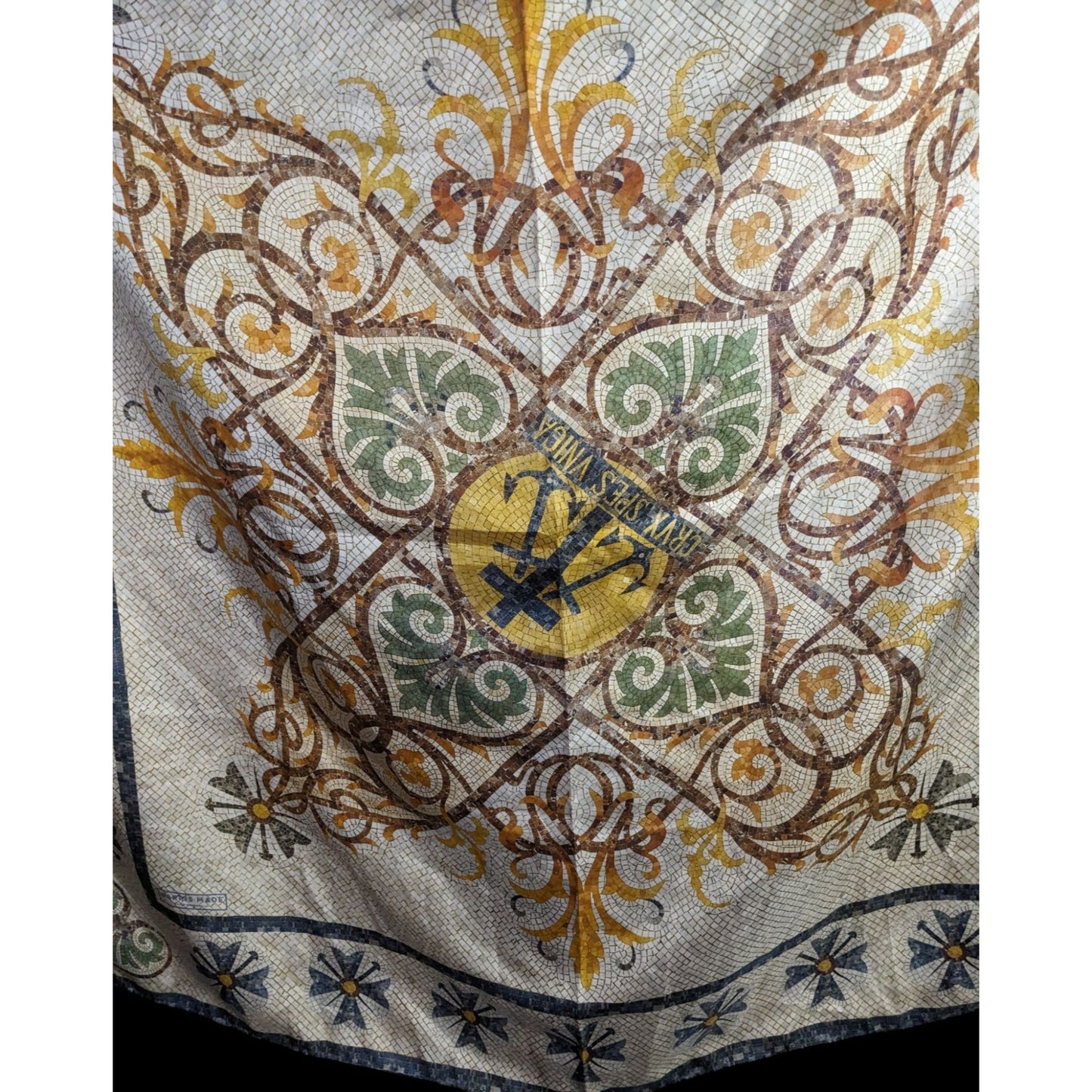 Vintage Harris Made England 100% Silk Scarf Medieval Mosaic Tile Pattern