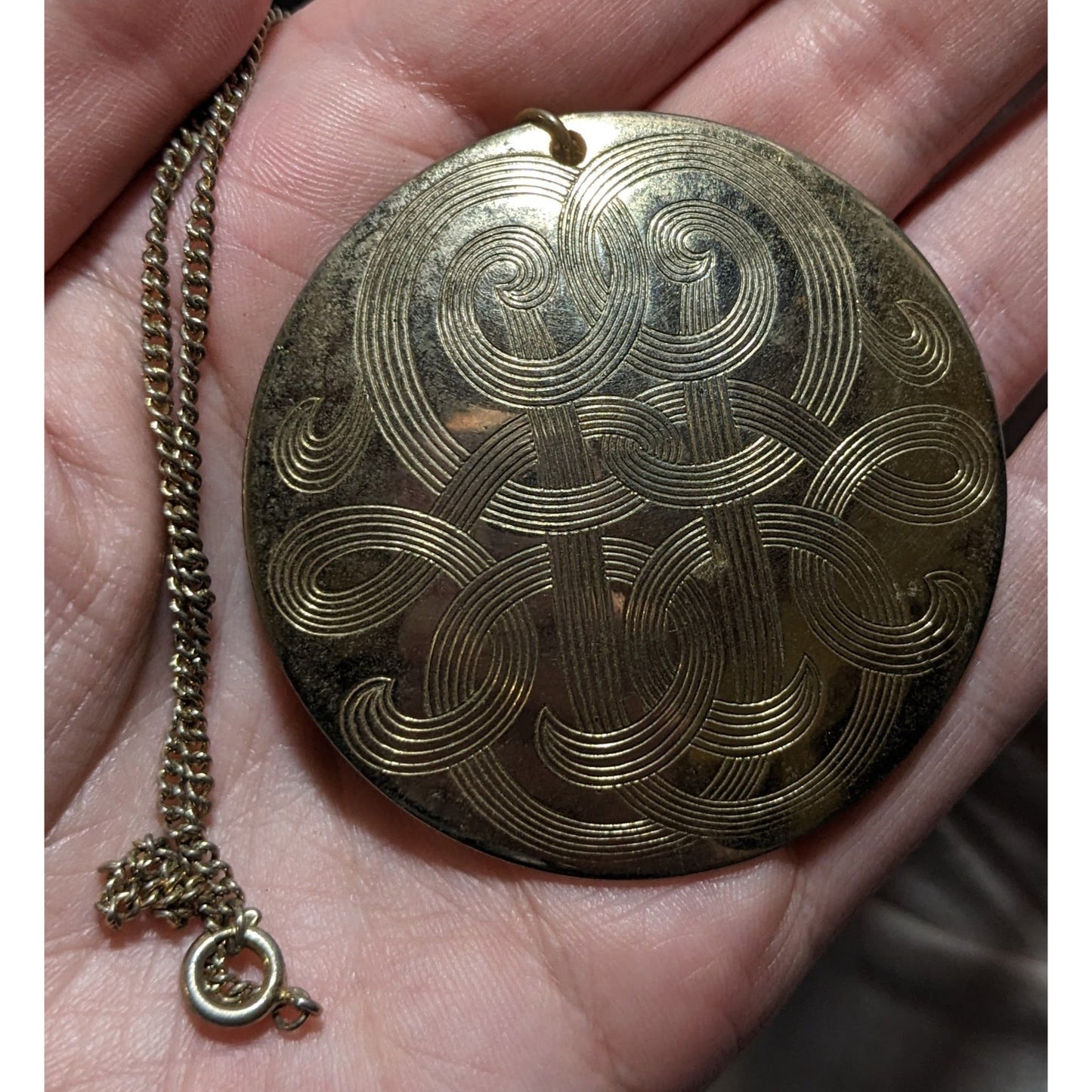 Vintage Large Engraved Gold Medallion Necklace