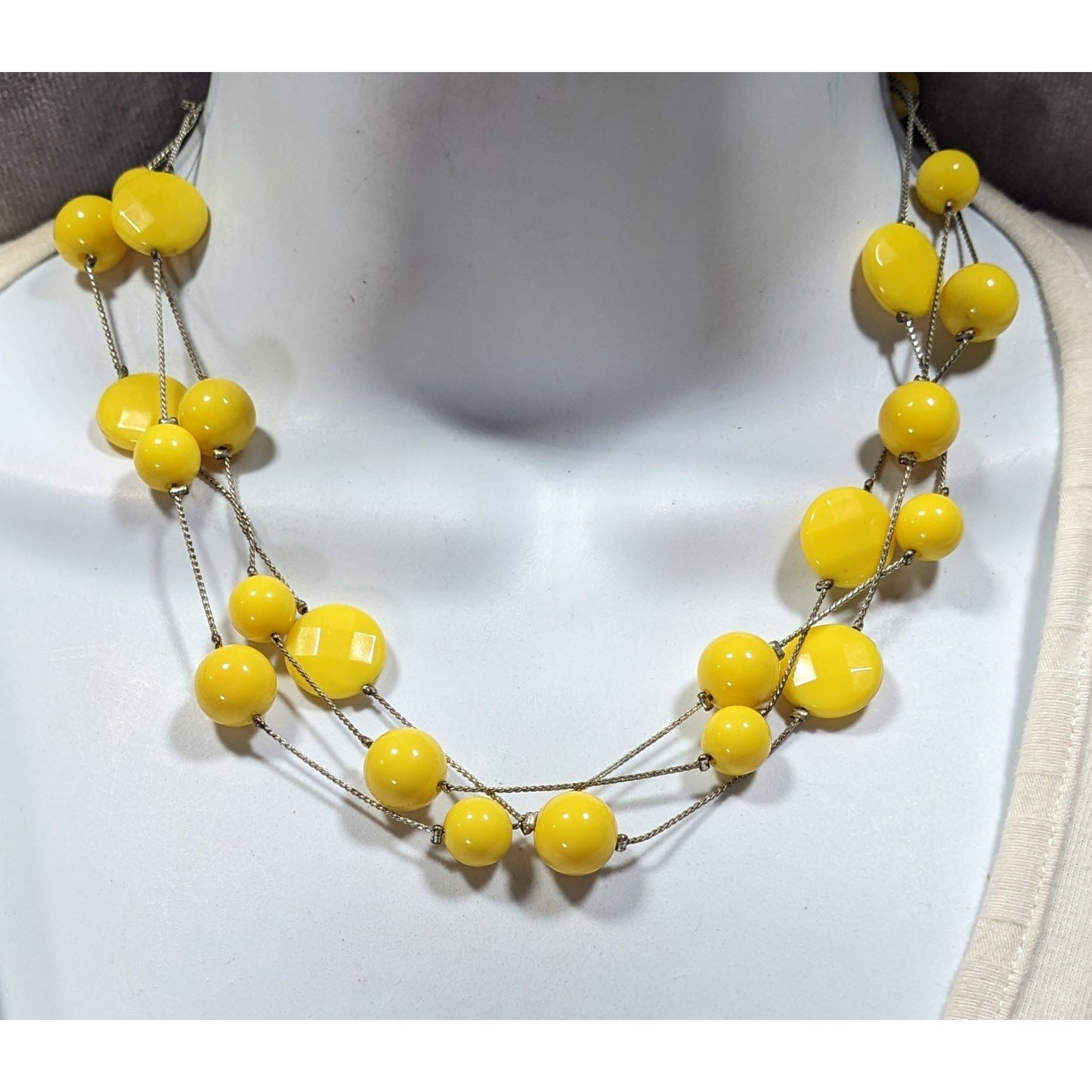 Funky Yellow Beaded Silver Chain Floating Necklace