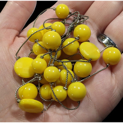 Funky Yellow Beaded Silver Chain Floating Necklace