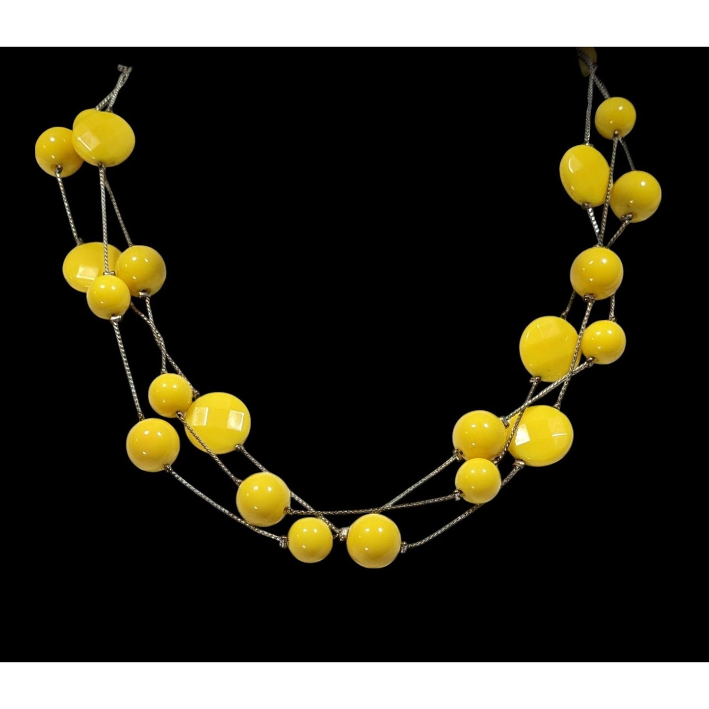 Funky Yellow Beaded Silver Chain Floating Necklace