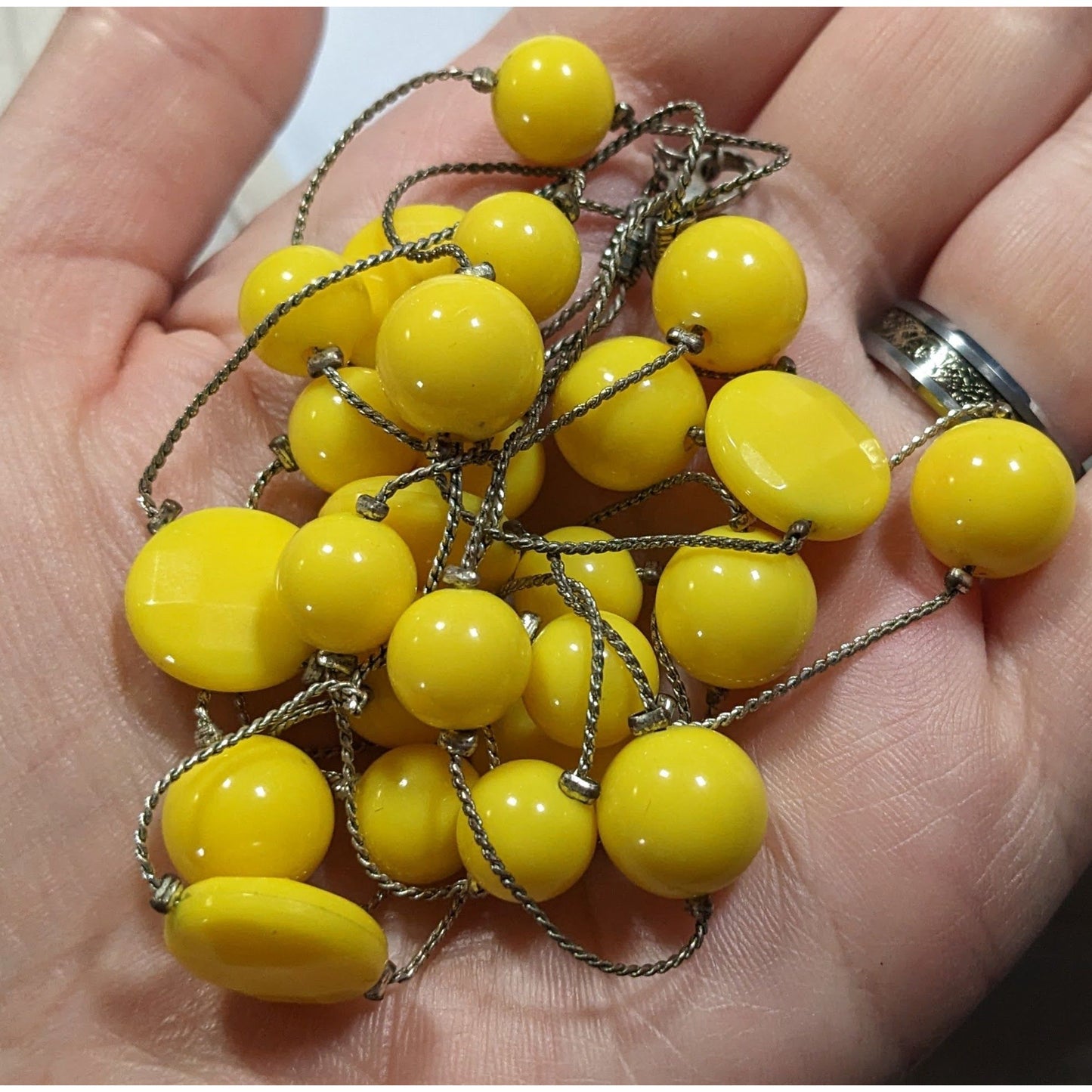 Funky Yellow Beaded Silver Chain Floating Necklace