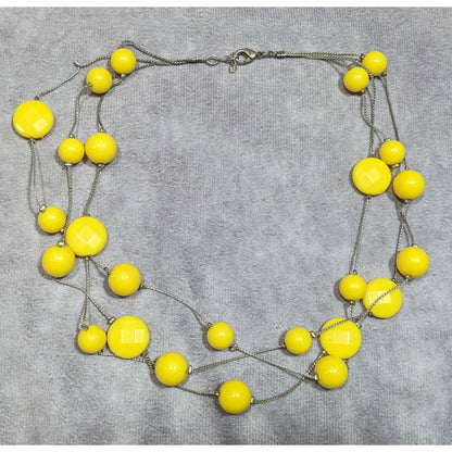Funky Yellow Beaded Silver Chain Floating Necklace