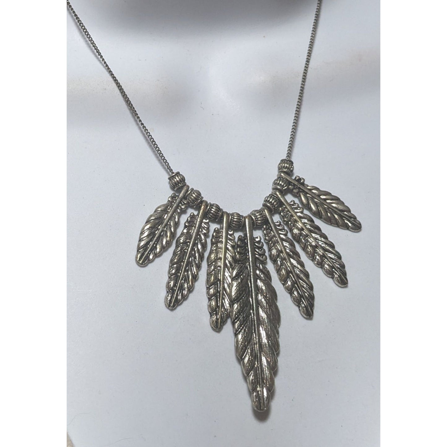 Silver Graduated Feather Charm  Necklace