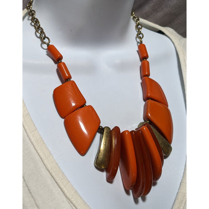 Vintage Chunky Orange Lucite Bib Necklace