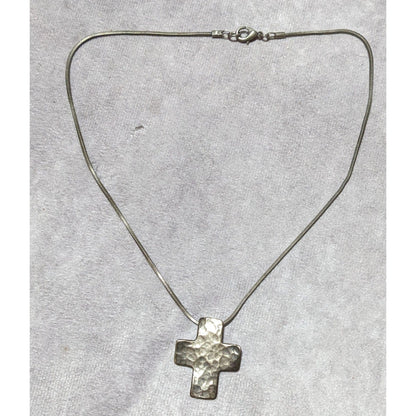 Vintage Sterling Silver Hammered Oxidized Cross Necklace